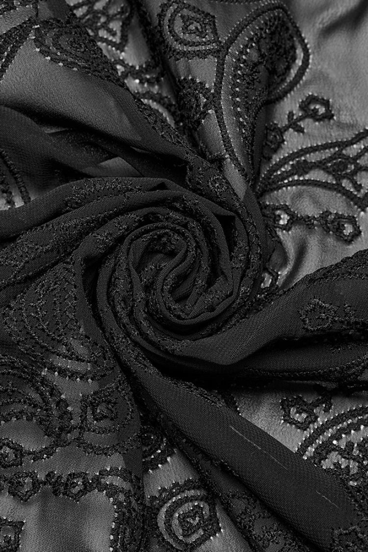 Black Stand Collar Chiffon Long Sleeves Hollow Embroidery Men's Gothic Blouse - Product - 8