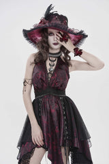 Black/Red Off Shoulder Sleeveless Multi-Layered Printed Lace Irregular Tassels Women's Gothic Dress - Product - 9