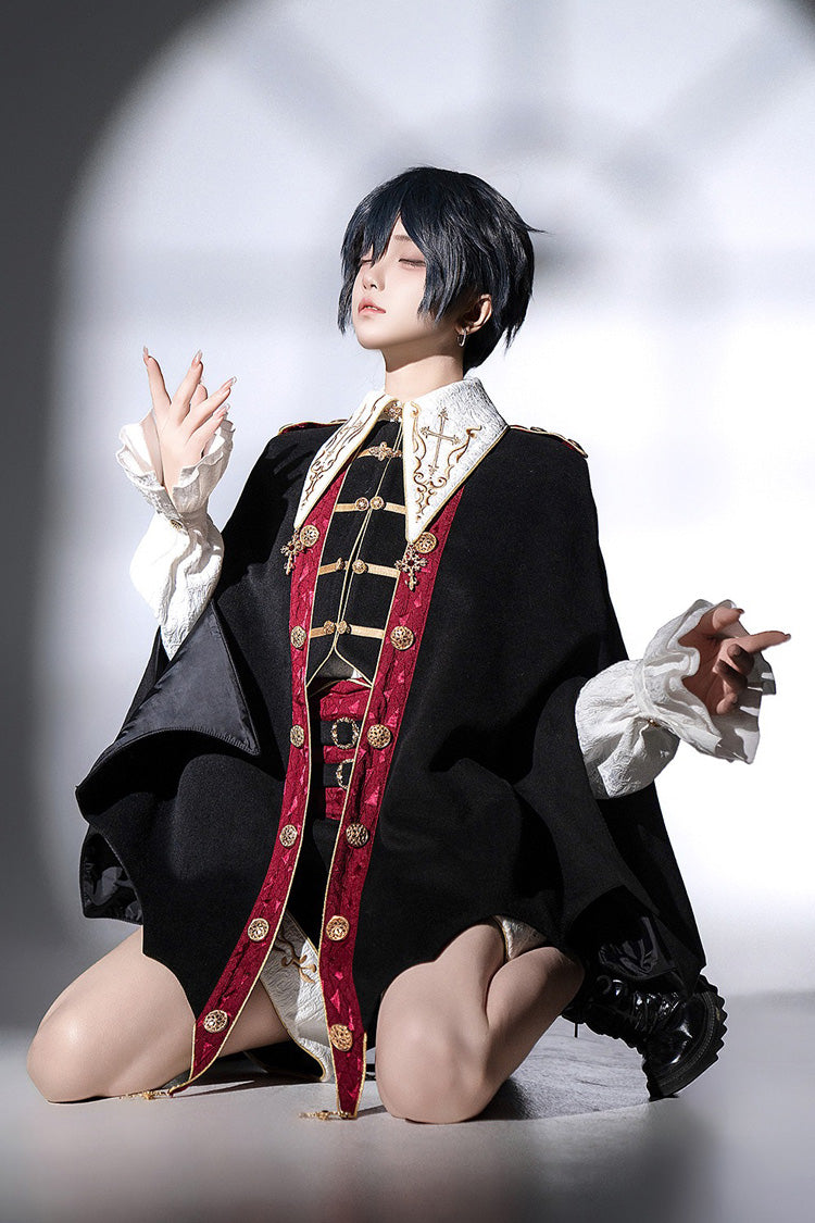 Black [Vampire Noble Court] Long Sleeves Embroidery Gothic Prince Handsome Ouji Lolita Set - Product - 3