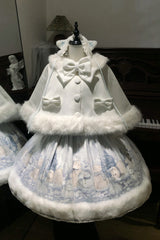 Blue [Snowman Bear] Square Collar Sleeveless Printed Ruffled Bow Sweet Lolita Jsk Dress - Product - 4