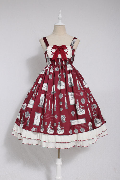 Christian Pious Duck Print Sleeveless Bowknot Sweet Lolita JSK Dress - Wine - 5