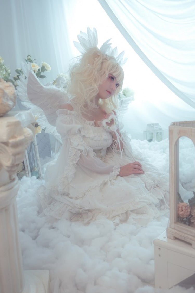 [Wishing Stars] Double-Layered Ruffle Bowknot Lace-Up Gothic Lolita Jsk Dress Version 1 - Product - 8