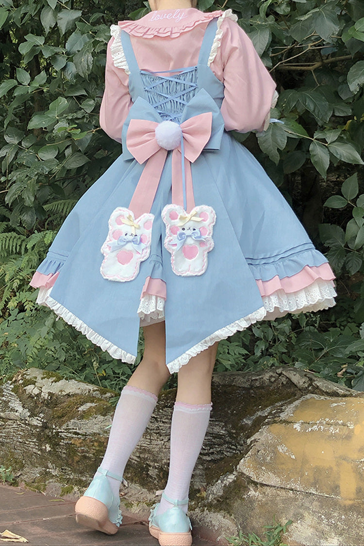 Blue/Pink Plum Blossom Snow Rabbit Ruffle Bowknot Sweet Lolita Dress - Product - 8