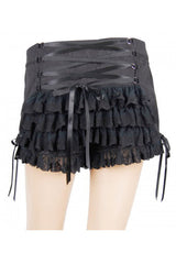 Black Front Double Breasted Buttons Waist Lace Up Frill Lace Hem Gothic Jacquard Short Womens Pants - Product - 9