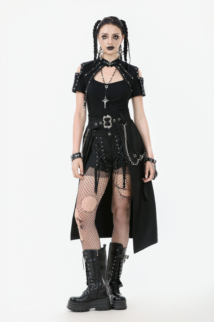 Black Women's Punk Metal Chain Belt Skirt with Straps - Product - 6