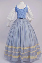 Light Blue [Bashu Girl] Long Puff Sleeves Print Lace-Up Fishbone Corset Sweet Lolita Skirt Dress Three-Piece Set - Product - 4