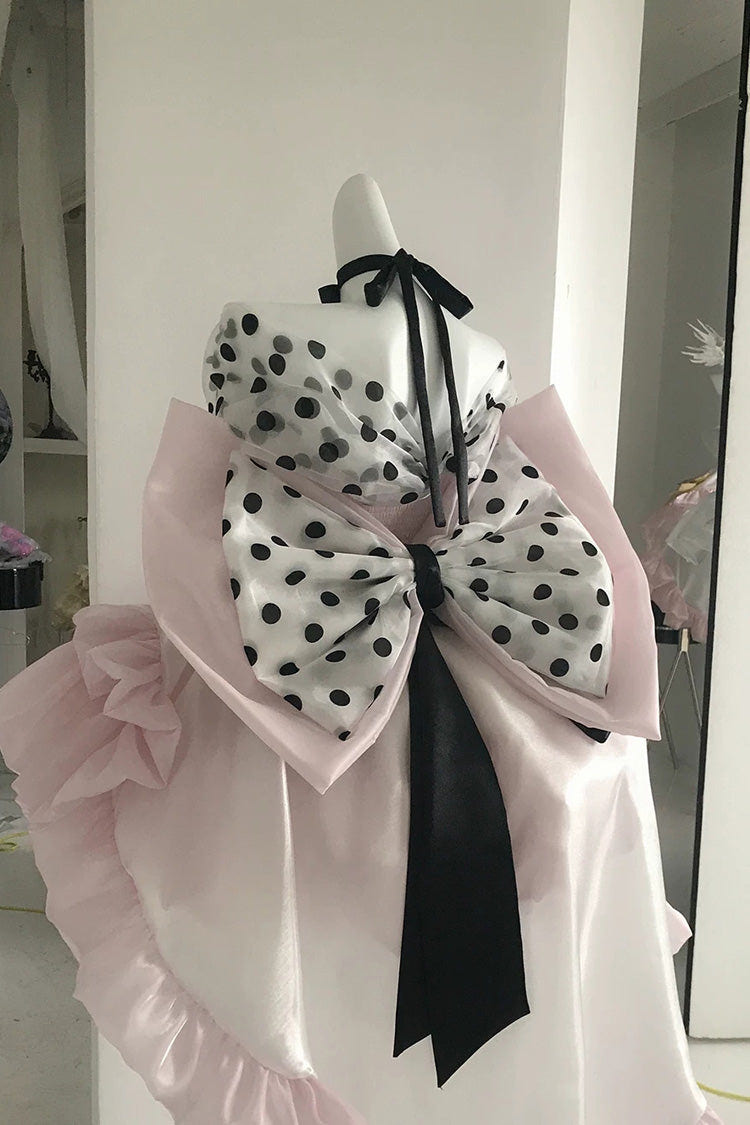 Pink [Polka Dot × Gown Coronation] Sleeveless Printed Ruffled Bow Lace-Up Princess Gorgeous Sweet Lolita Dress - Product - 3