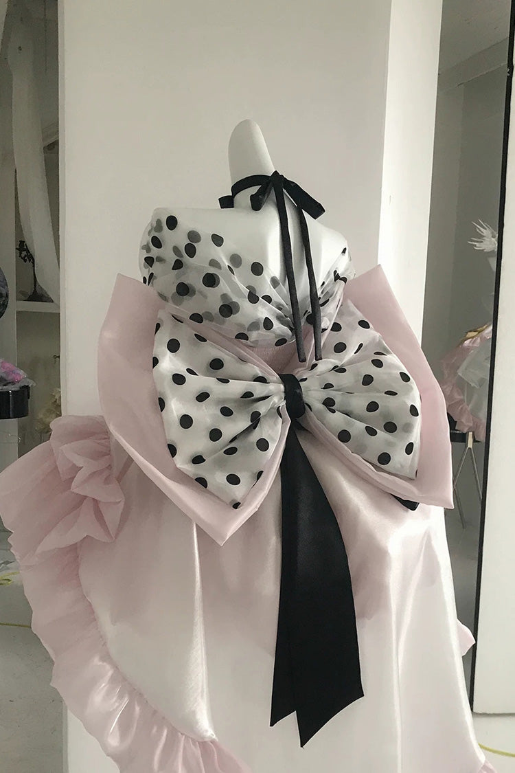 Pink [Polka Dot × Gown Coronation] Sleeveless Printed Ruffled Bow Lace-Up Princess Gorgeous Sweet Lolita Dress - Product - 3