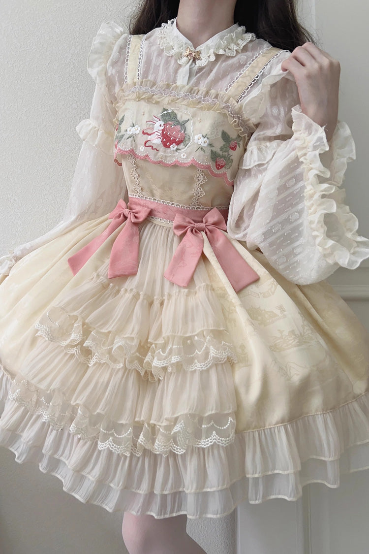 Moon Rabbit Ruffle Embroidery Cardigan Bowknot Sweet Lolita Jsk Dress - Product - 7