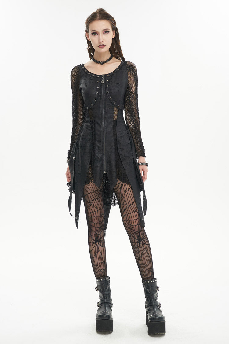 Black Forest Witch Short Irregular Ripped Mesh Women's Gothic Dress - Product - 3
