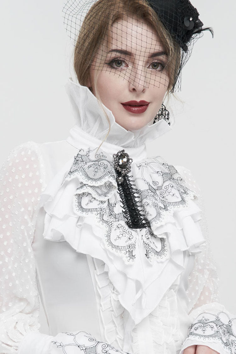 Black Ruffle Embroidered Chiffon Three Dimensional Lace with Beads In The Middle Women's Gothic Bow Tie - Product - 4