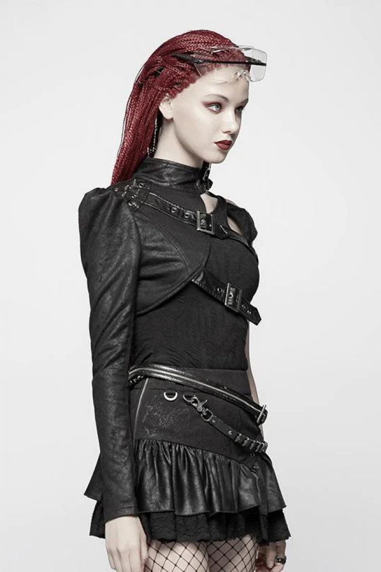 Women's Stand Collar Rivet Buckle Steampunk One-Arm Jacket 2 Colors - Product - 2
