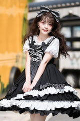 Black Bowknot Ruffled Multi-Layer Classic Lolita Jsk Dress - Product - 5
