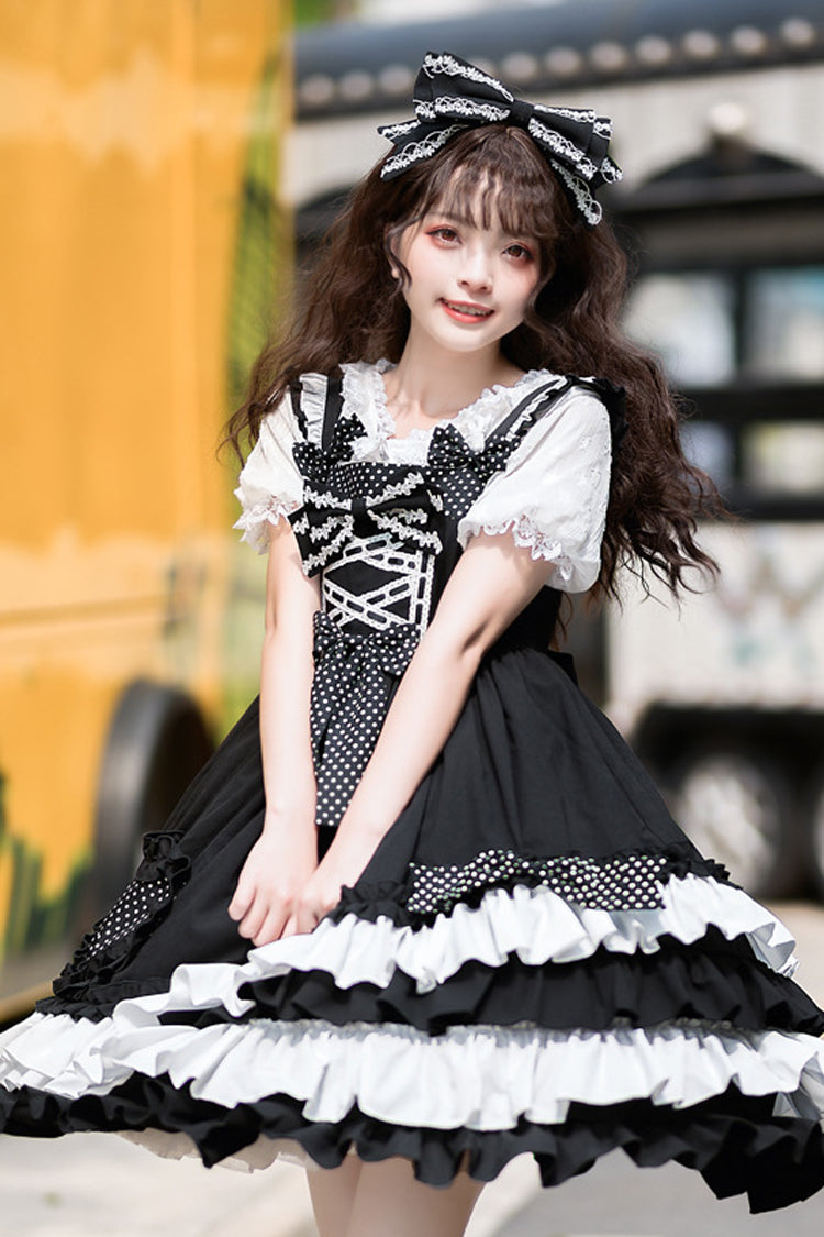 Black Bowknot Ruffled Multi-Layer Classic Lolita Jsk Dress - Product - 5