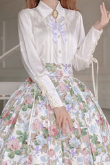 White [Afternoon Tea] Floral Printed Ruffled Sweet Lolita Skirt - White(Blouse) - 5