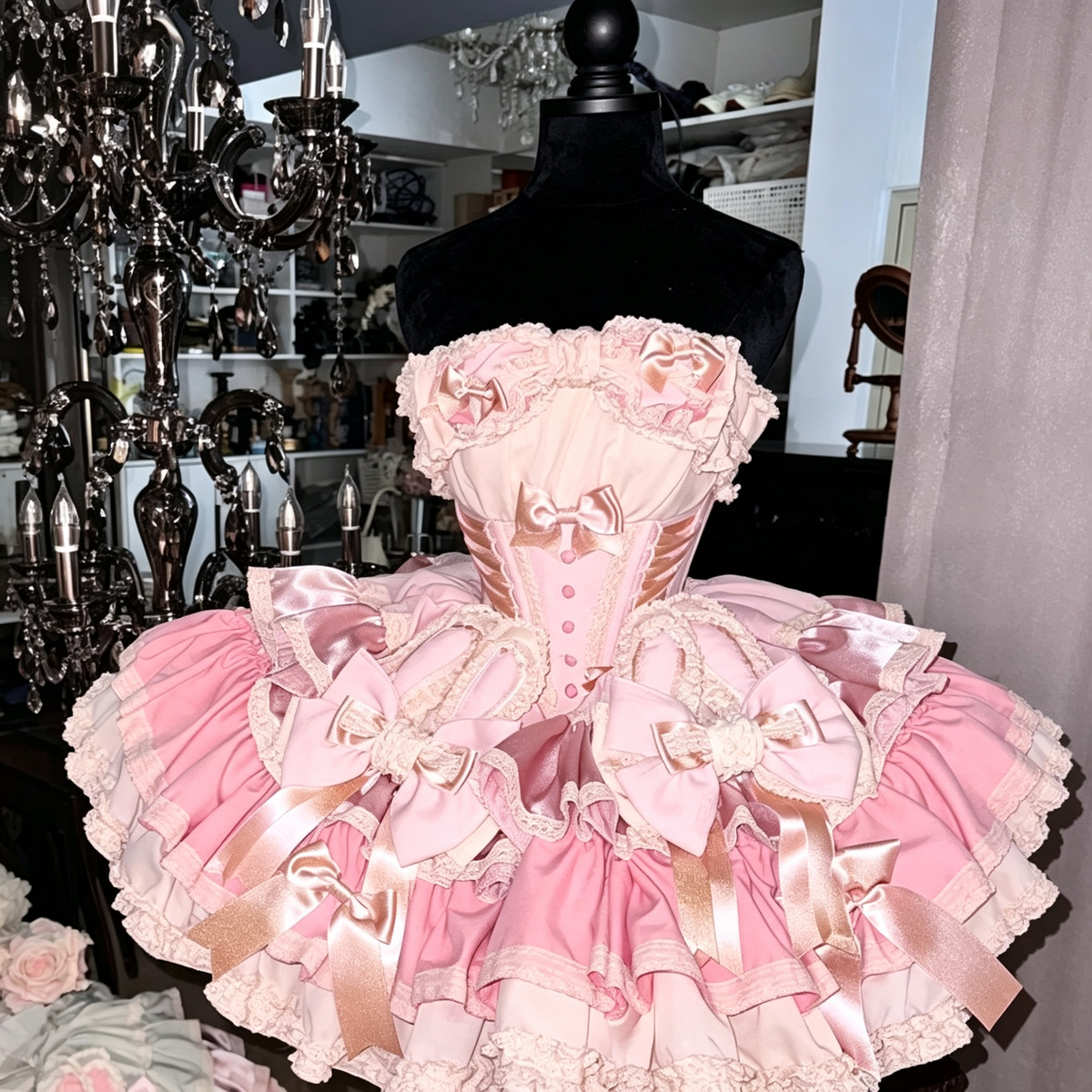 Ribbon Dance Multi-Layered Ruffle Bowknot Lace-Up Sweet Princess (Dress Only) detail view 7