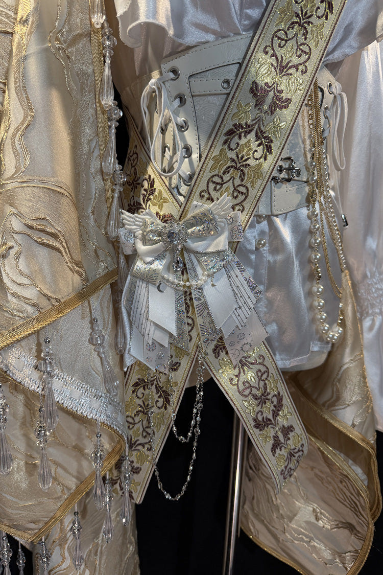 White/Gold [Royal Knight] Stand Collar Long Sleeves Gothic Vintage Cool Lolita Set - Product - 8