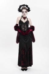 Red Sleeveless Hollow Floral Embroidery Lace-Up Pleated Women's Gothic Maxi Dress - Product - 8