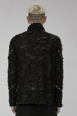 Black High Collar Stitching Ripped Men's Steampunk Blouse - Product - 3