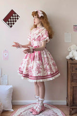 Rose Red [Grape Moon Almanac] Short Sleeves Multi-Layered Printed Ruffled Bow Sweet Lolita Dress - Product - 4