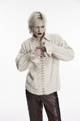 White Lapel Collar Long Sleeves Lace-Up Men's Gothic Shirt - Product - 6