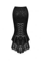 Black Jacquard Lace Lace-Up Women's Gothic Dovetail Wrap Skirt - Product - 9