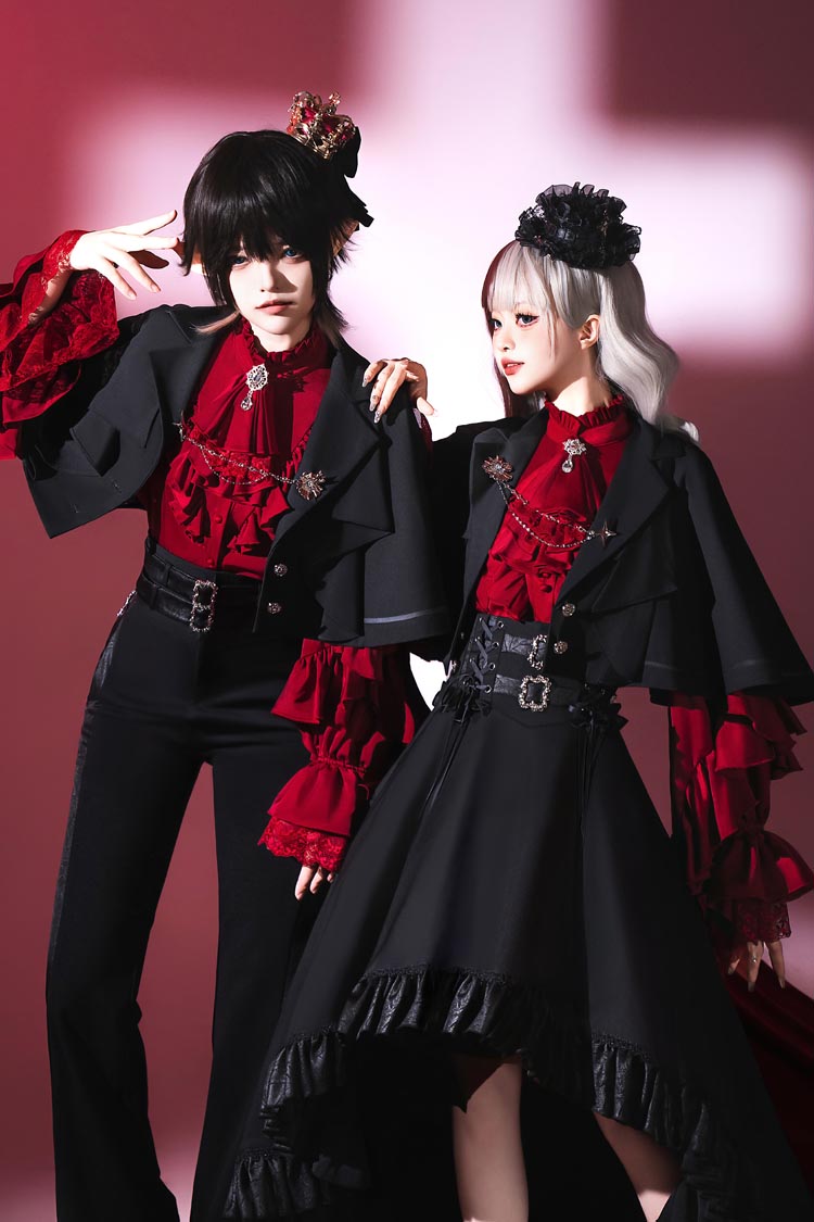 Black [Day and Night Song] Long Sleeves Ruffle Ouji Gothic Lolita Skirt Blouse - Product - 6