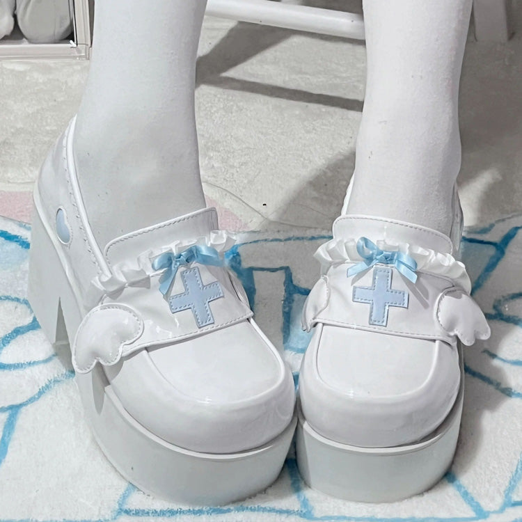 Medical Series Bowknot Ribbon Ruffled Round Toe Sweet Lolita Platform Shoes 4 Colors - Product - 3