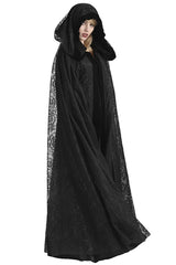 Black Hooded Hollow Womens Gothic Cloak Cape Long Coat - Product - 5