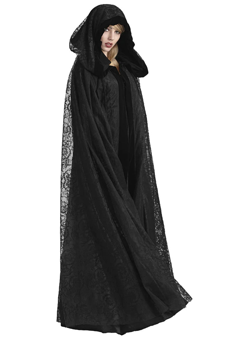 Black Hooded Hollow Womens Gothic Cloak Cape Long Coat - Product - 5