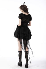 Black Lace-Up Multi-Layered Lace Women's Gothic Fishtail High Low Tunic Skirt - Product - 11