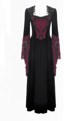 Black/Red Square Collar Long Flare Puff Sleeves Lace Women's Gothic Victorian Velvet Long Dress - Product - 3