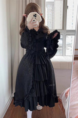 Black Long Hime Sleeves Multi-Layered Ruffle Cardigan Bowknot Gothic Plus Size Lolita Dress - Product - 5