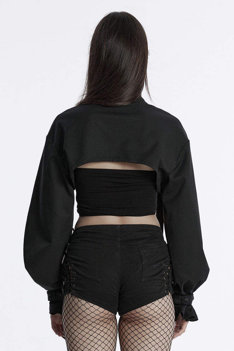 Black Stand Collar Long Sleeves Straps Women's Punk Cape - Product - 3
