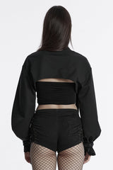 Black Stand Collar Long Sleeves Straps Women's Punk Cape - Product - 3