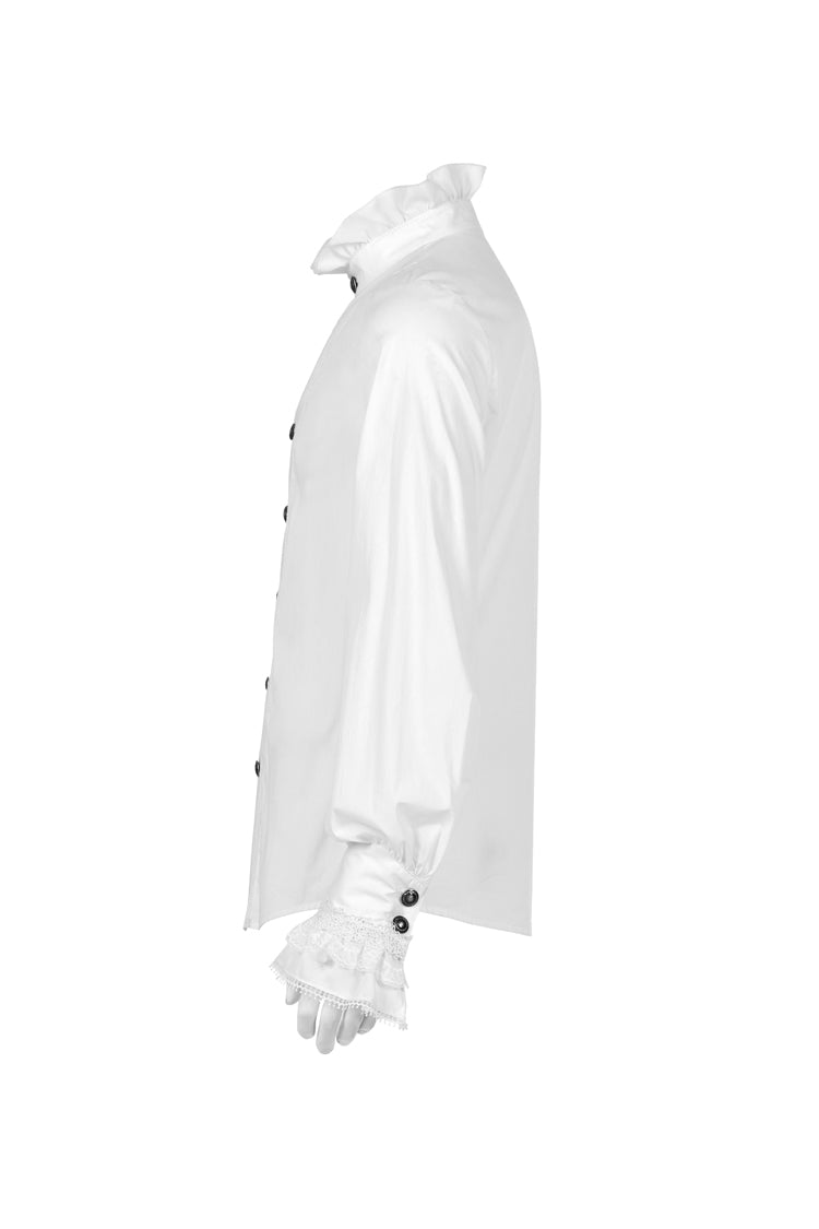 White Stand Collar Lantern Sleeves Slim Men's Gothic Blouse - Product - 6