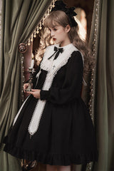 Black Long Sleeves Ruffle Bowknot Classic Gothic Elegant Nun Lolita Dress - Product - 8