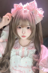 Ash Brown Side-Swept Bangs Sweet Lolita Twin Pigtails Wig Set - Product - 3