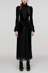 Black Stand Collar Long Trumpet Sleeves Stitching Lace Women's Gothic Dress - Black - 1