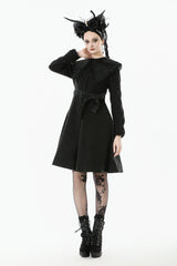 Black Floral Embroidered Peter Pan Collar Long Sleeves Bowknot Women's Gothic Coat - Product - 8