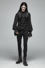 Black Retro Jacquard Front Woven Strap Metal Button Men's Gothic Vest - Product - 5