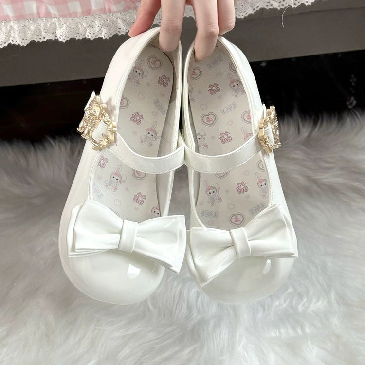 Bowknot Round-Toe Low Heel Sweet Lolita Mary Jane Shoes 4 Colors - White - 4