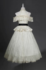 White [Glass Flower House] Halterneck Ruffled Embroidered Bow Classic Lolita Jsk Dress - Product - 3