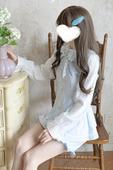 Blue Long Sleeves Ruffle Bowknot Lace Sweet Jirai Kei Dress Set - Product - 4