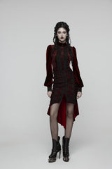Red Embroidered Floral Embroidered Irregular Women's Gothic Fishtail  Skirt - Product - 1