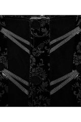 Black Punk Weft Velveteen Print Splicing Stand Collar Lacework Decorate Long Men's Coat - Product - 8