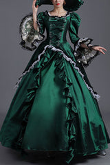 Court Style High Waisted Long Sleeves Trumpet Sleeves Bowknot Victorian Lolita Prom Dress - green - 1