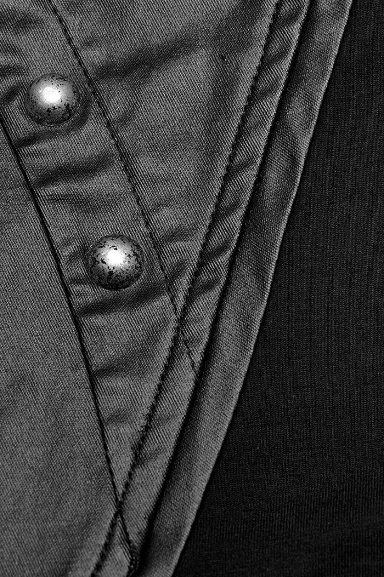 Black Faux Leather Stitching Mesh Sheer Metal Rivets Mens Steampunk Vest - Product - 5