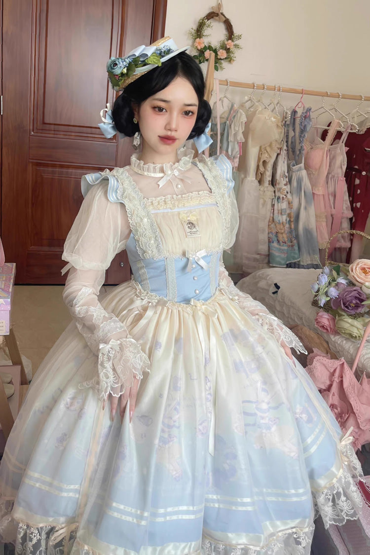 Dream Doll Ballet Rabbit Print Sweet Lolita Jsk Dress 2 Colors - Product - 5