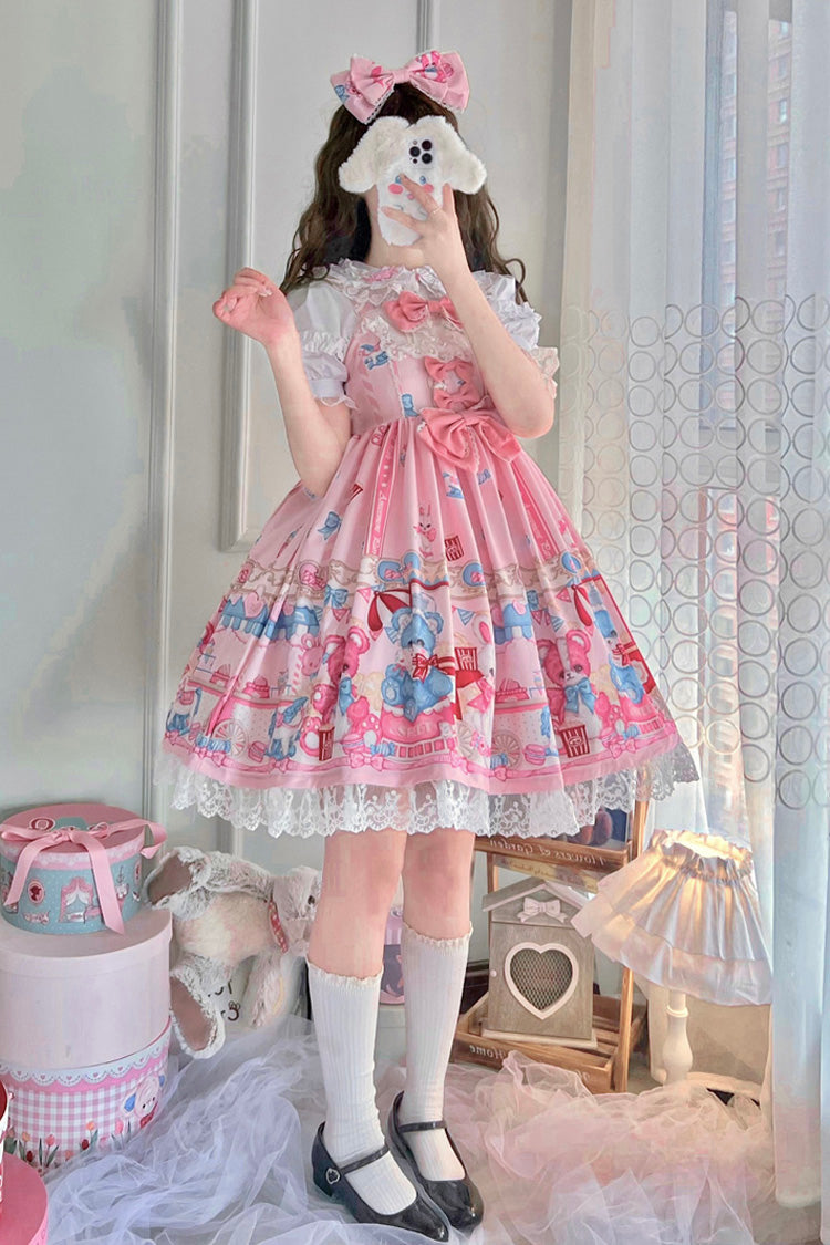 Pink Doll Playground Print Ruffle Bowknot Sweet Lolita Jsk Dress - Product - 9